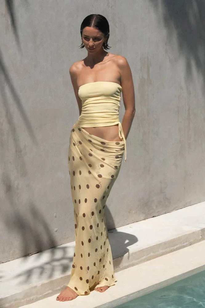 Strapless Polka Dot Patchwork Slim Fit Maxi Dress - Image 2