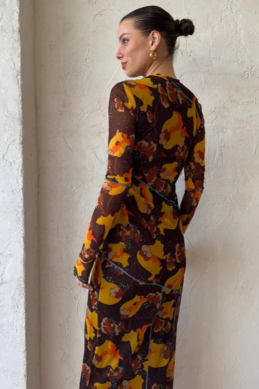 Floral Sheer Long Sleeve Split Maxi Dress - Image 4