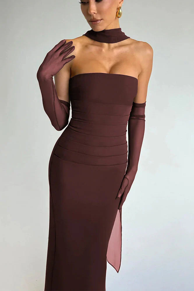 Strapless Backless Tie Waist Bodycon Maxi Dress - Image 2