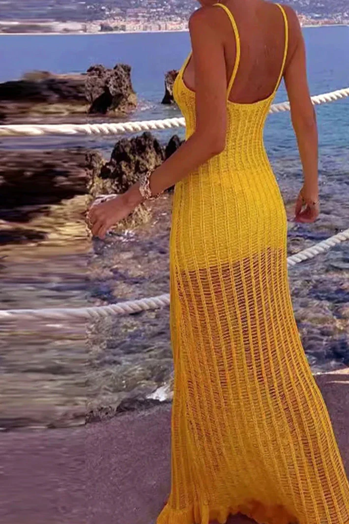 Knitted Cami Hollow Out Beach Maxi Dress - Image 2