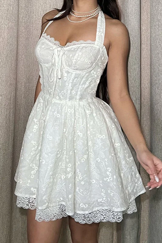 Fitted Lace Halter Boho Dress - Image 3