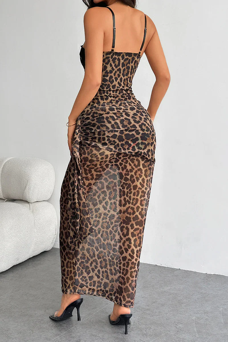 Wild Leopard Print Lace Cami Bodycon Maxi Dress - Image 6