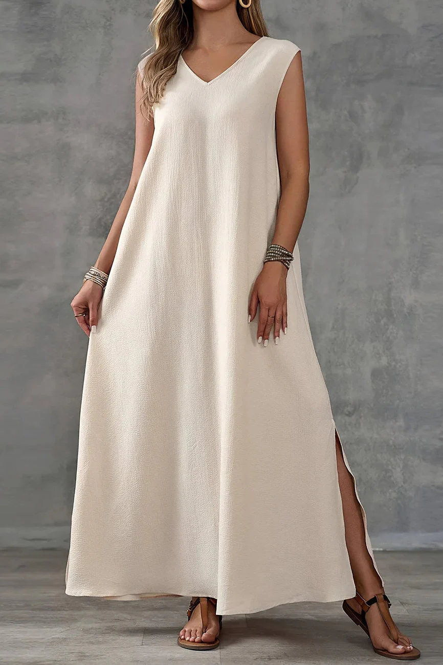 Sleeveless V-Neck Side Slit Elegant Maxi Dress - Image 3