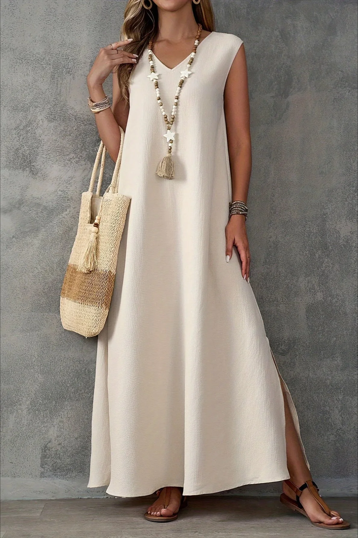 Sleeveless V-Neck Side Slit Elegant Maxi Dress - Image 5