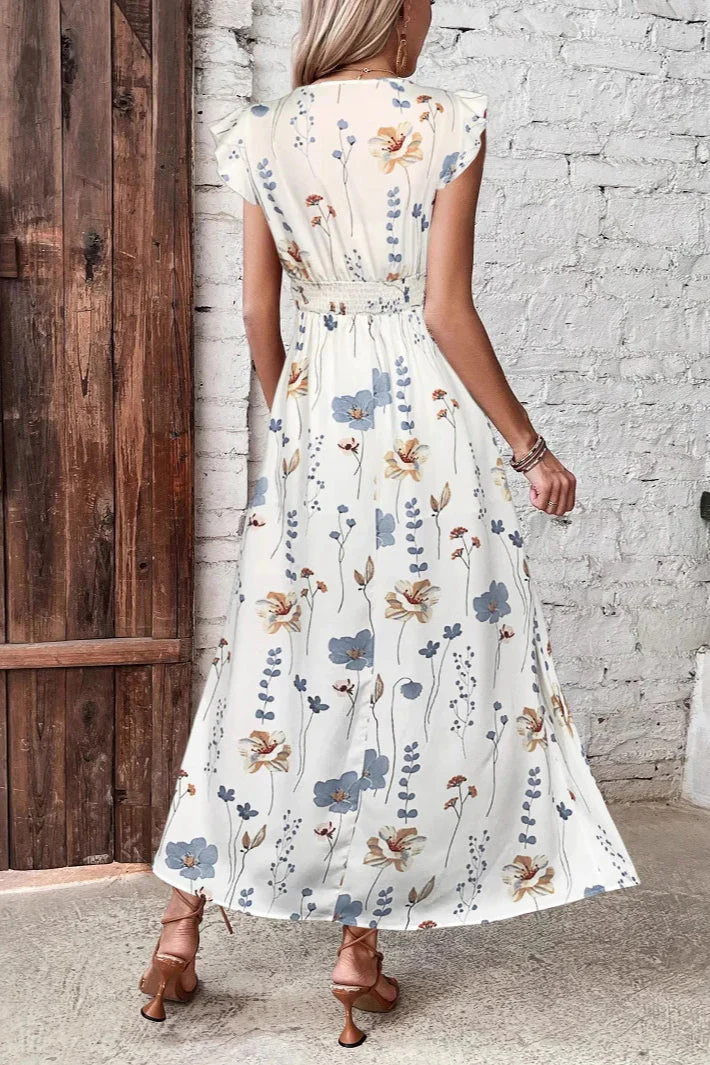 Lace-Trim V-Neck High Waist Slit Floral Maxi Dress - Image 2