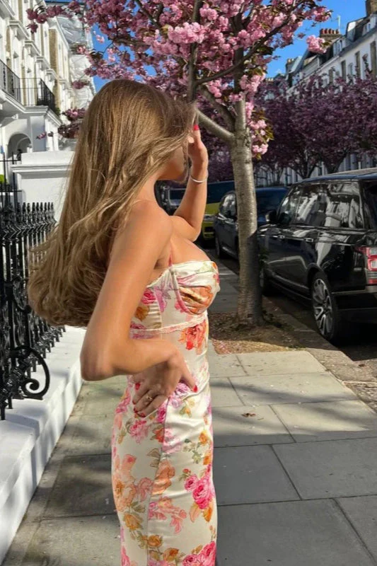Floral Print Spaghetti Strap V Neck Maxi Dress - Image 4