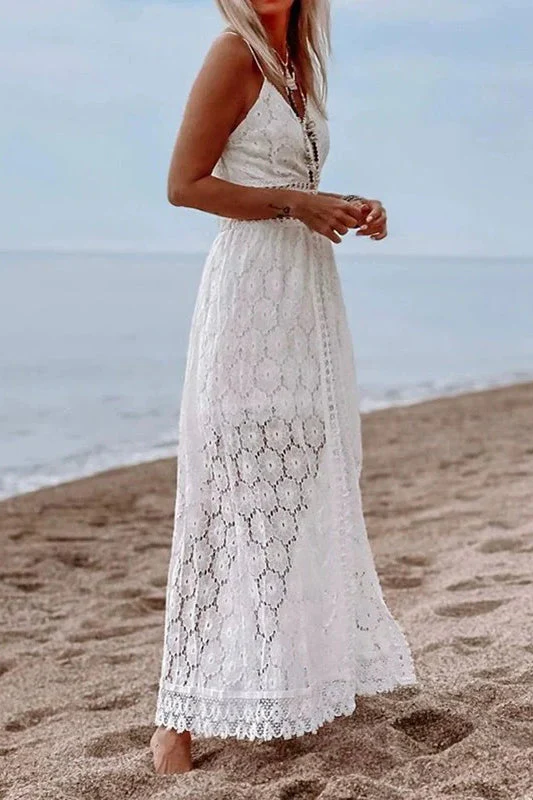 Hollow Out Spaghetti Strap Casual Maxi Dress - Image 4