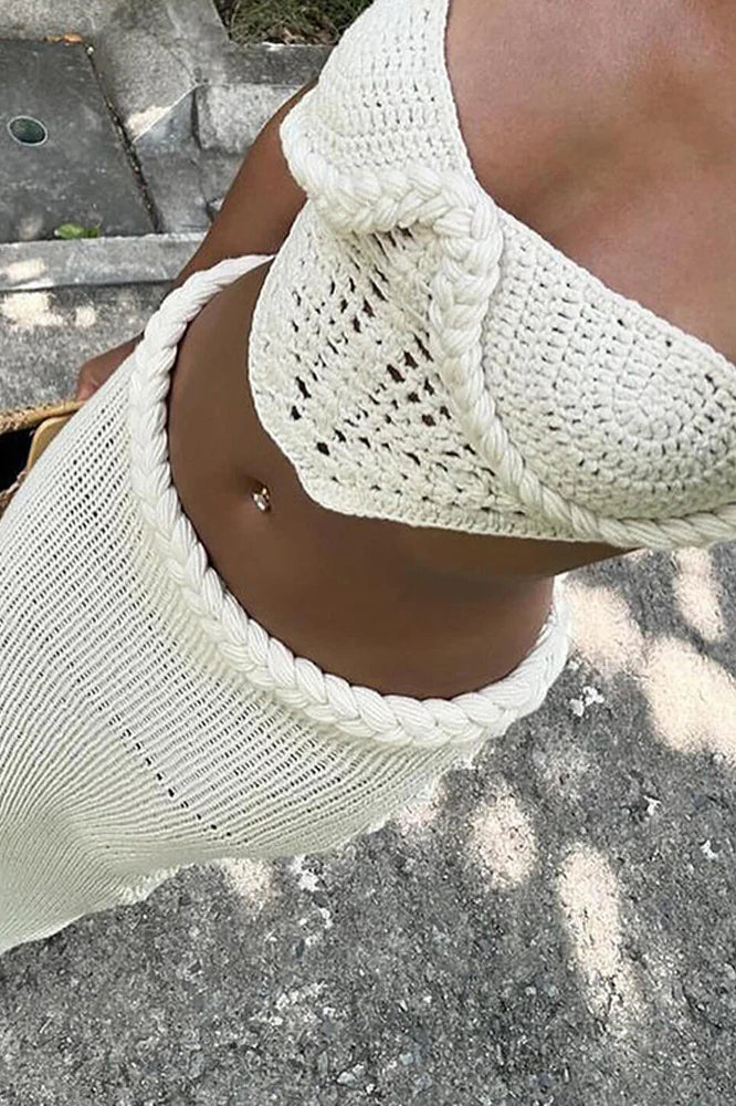 Hollow Out Cropped Knit Beach Maxi Dress - Image 3