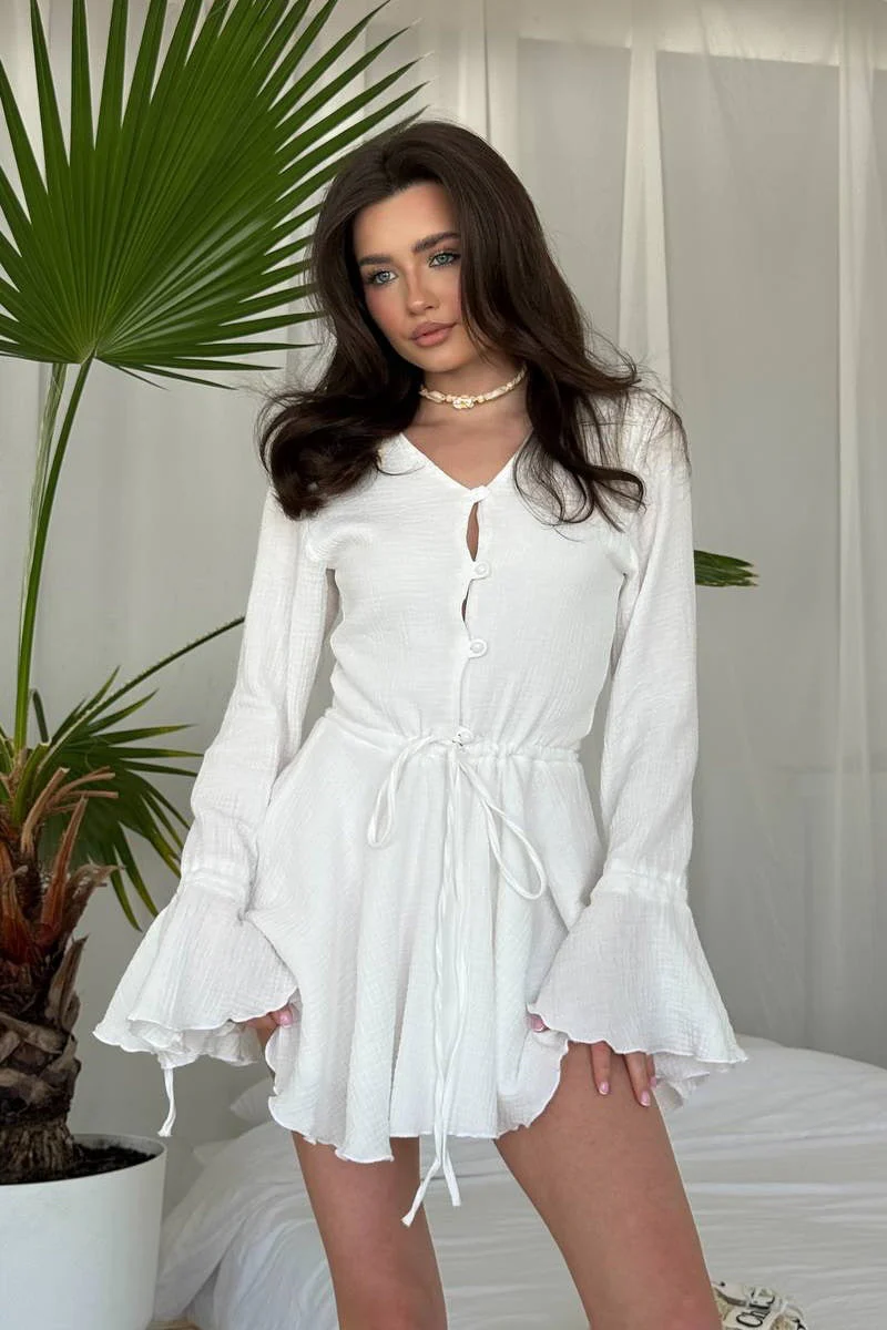 Flare Sleeve Ruffle Boho Dress - Image 2
