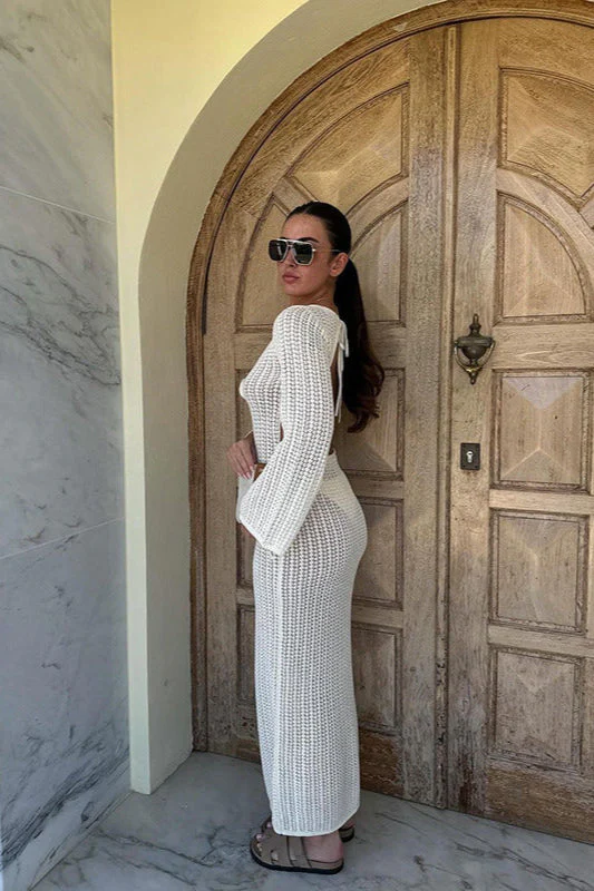 V Neck Backless Knit Beach Maxi Dress - Image 2