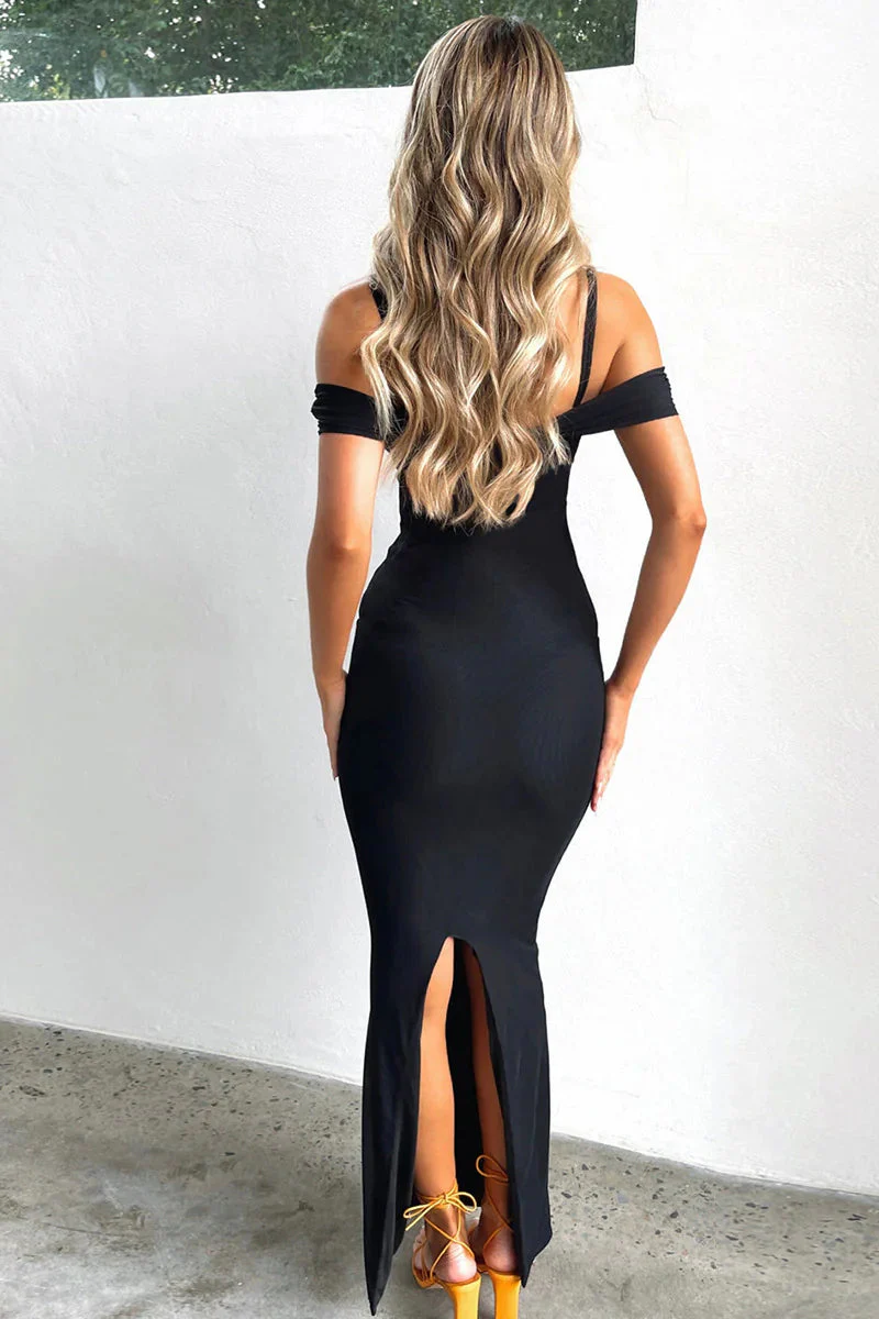 Low V Neck Spaghetti Strap Backless Slit Maxi Dress - Image 3