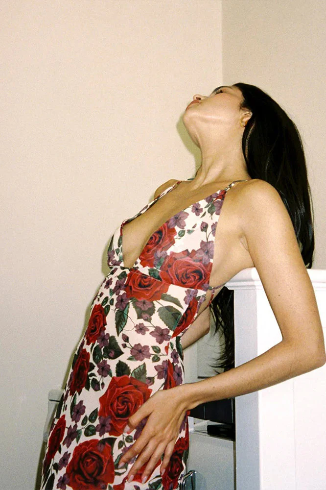 Printed Spaghetti Strap Backless Slim Maxi Dress - Image 5