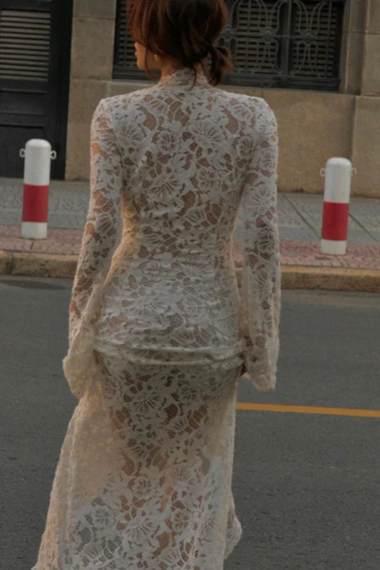 Lace Patchwork Slit Long Sleeve Maxi Dress - Image 5