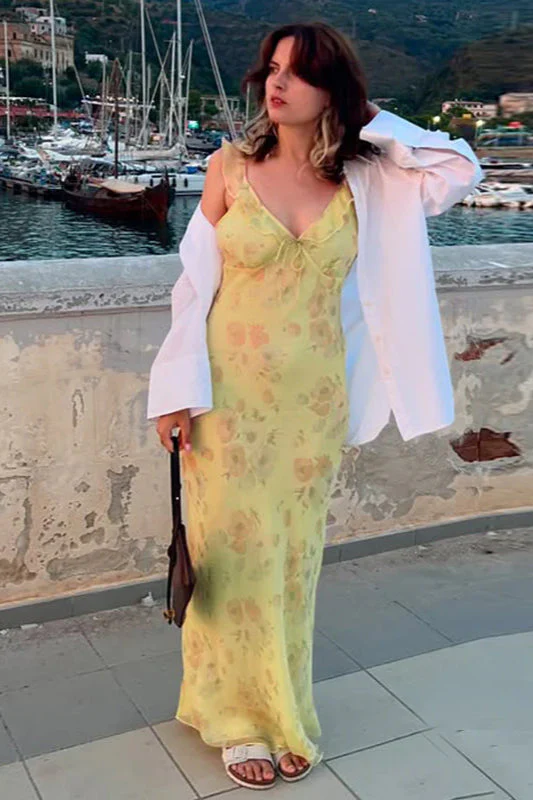 Floral Ruffle Strap Ruffled Sleeve Maxi Dress - Image 2