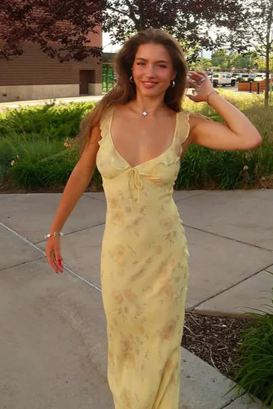 Floral Ruffle Strap Ruffled Sleeve Maxi Dress - Image 3