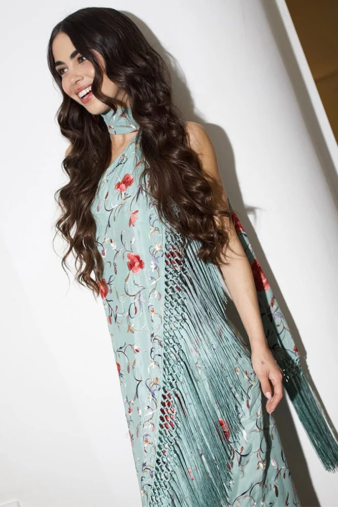Halter Neck Printed Fringe Boho Dress - Image 4