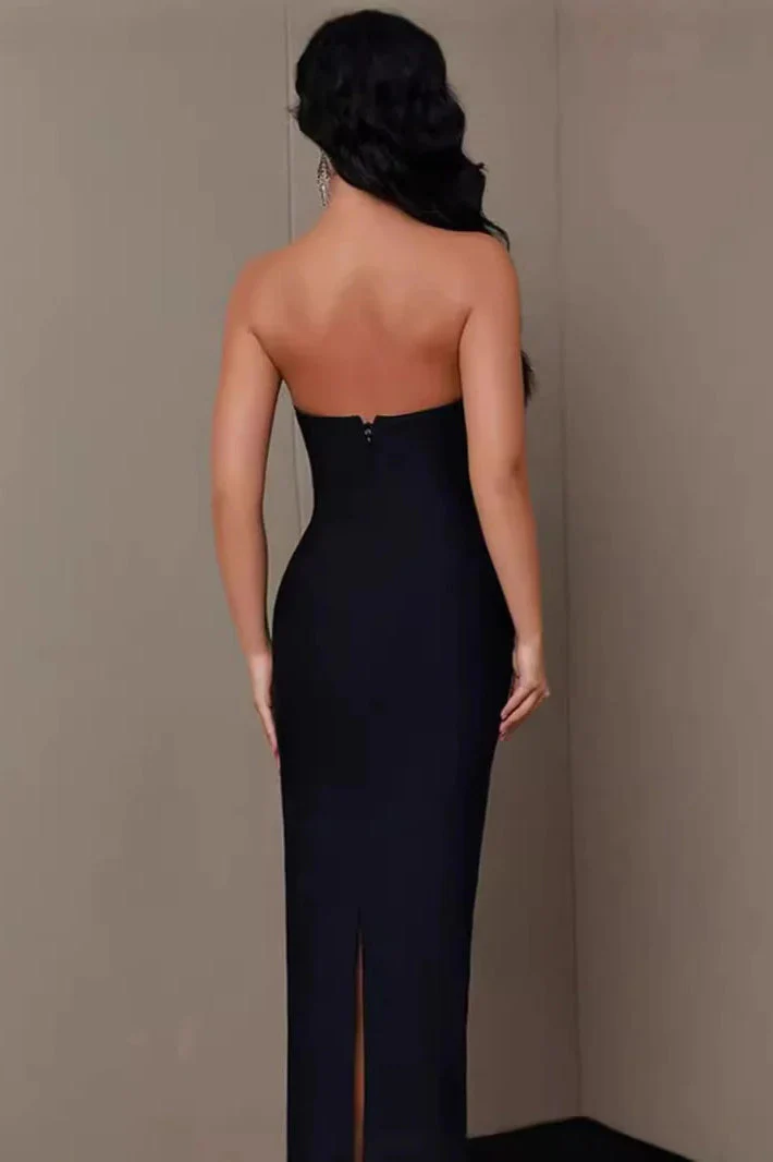 Diamond Embellished Off-Shoulder Split Bandage Party Dress - Image 2