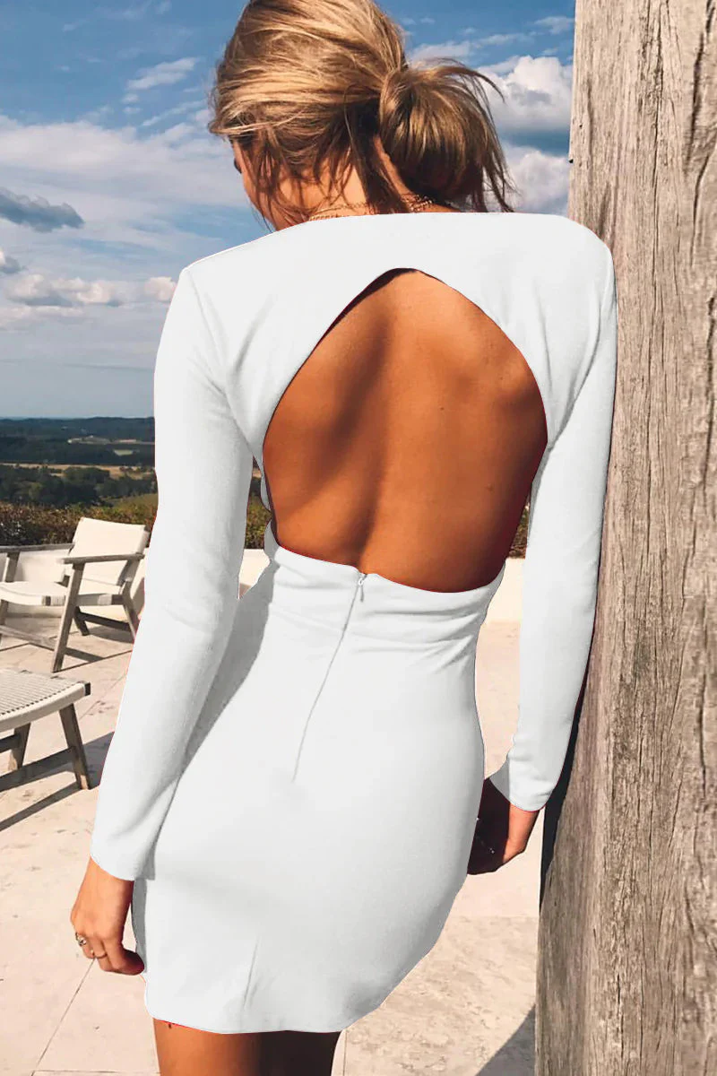 Deep V Backless Short Sleeve Autumn Party Dress - Image 6