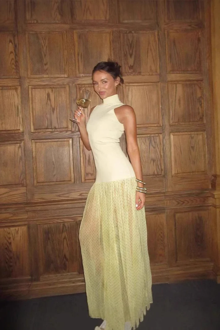 Yellow Sleeveless Mesh Boho Dress - Image 3