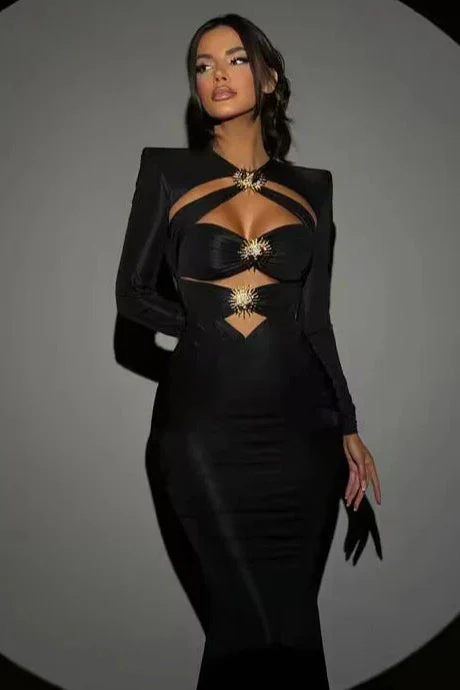 Black Long Sleeve Bandage Party Party Dress