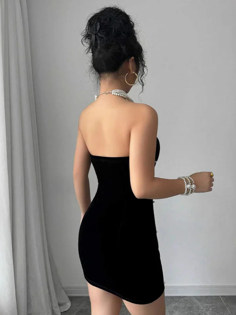 Pearl Velvet Party Evening Party Dress - Image 2