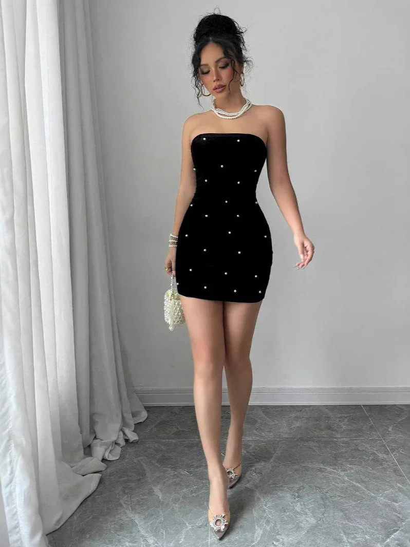 Pearl Velvet Party Evening Party Dress - Image 4