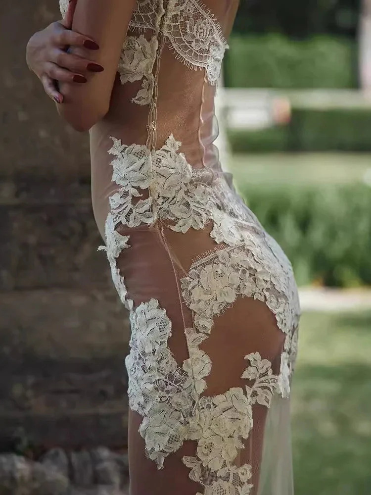 Embroidered Mesh Fishtail Goddess Party Dress - Image 2