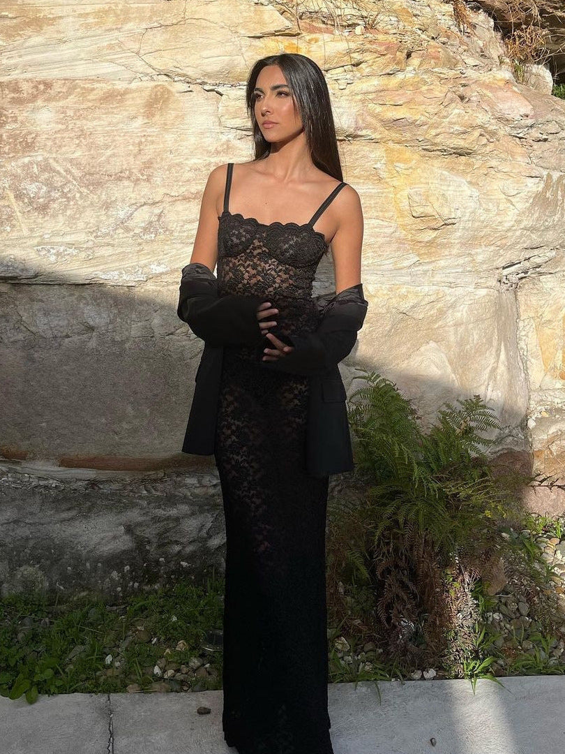 Off-Shoulder Sheer Lace Slim Fit Party Dress - Image 3
