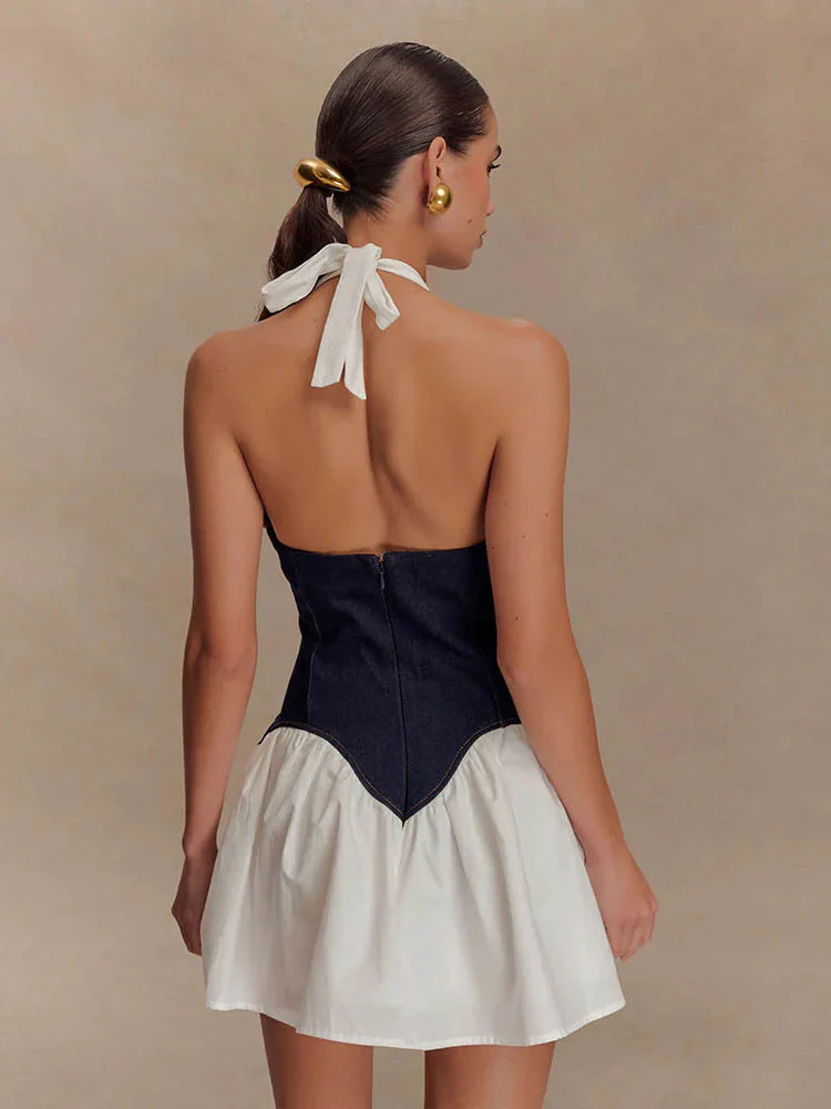 Sexy Deep V Neck Halter Waist-Cinching A-Line Dress Party Dress - Image 3