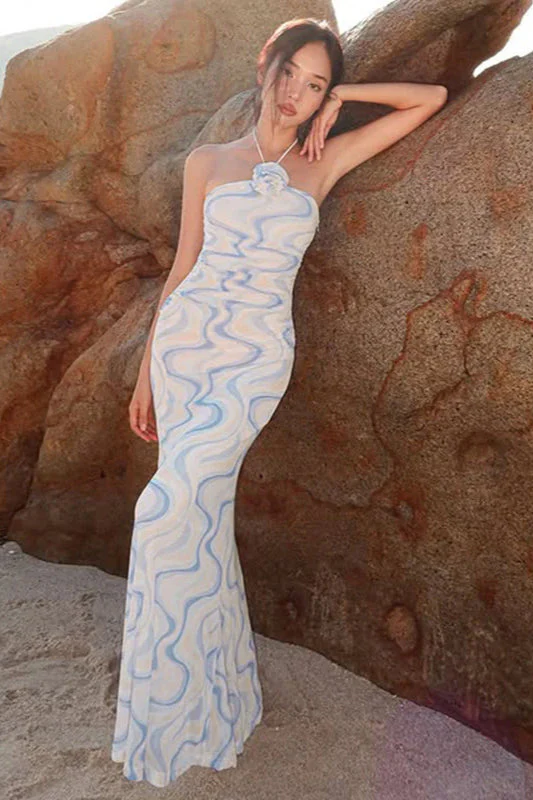 Tie-Back Rose Appliqué Mesh Bustier Maxi Dress - Image 3