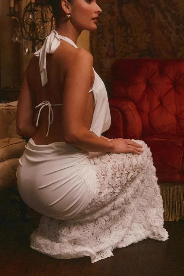 Backless Floral Appliqué Strappy Maxi Dress - Image 4