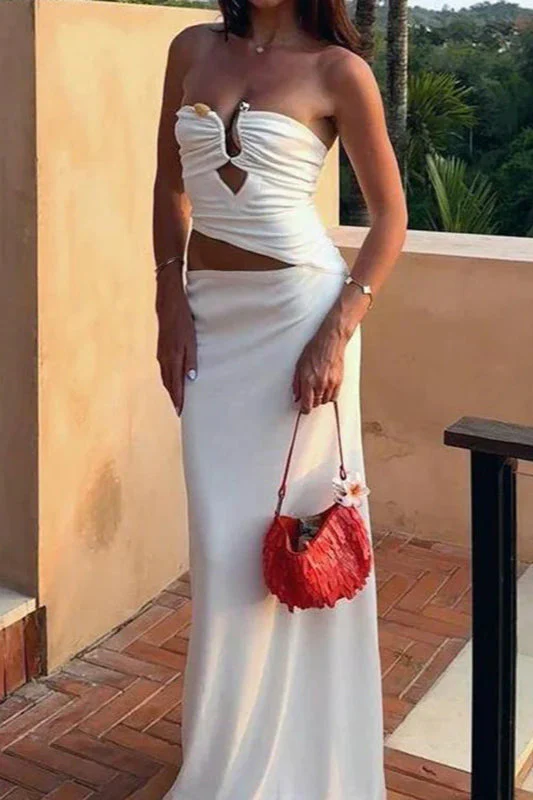 Strapless Sexy Hollow White Maxi Dress - Image 3