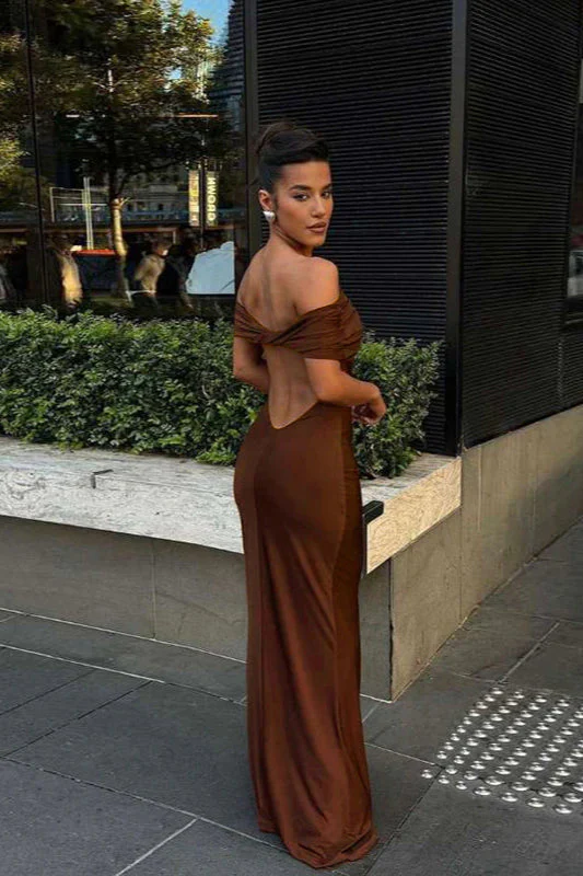 Off-Shoulder Backless Bodycon Maxi Dress - Image 3