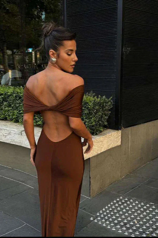 Off-Shoulder Backless Bodycon Maxi Dress - Image 4