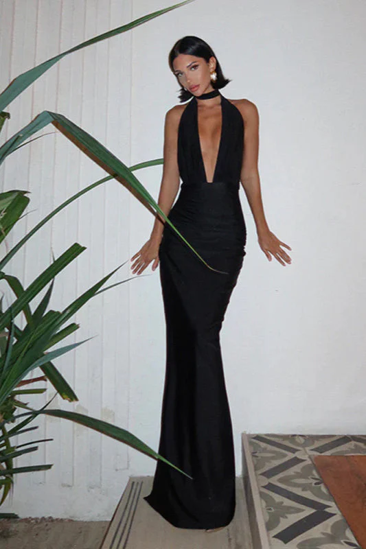 V-Neck Halter Backless Slit Maxi Dress - Image 5