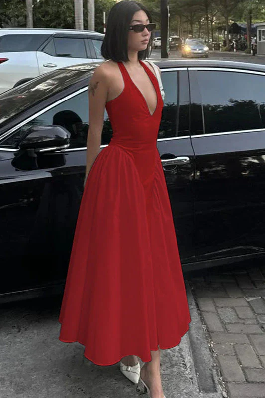 Silky Hollow V-Neck Flowy Pendulum Maxi Dress - Image 3