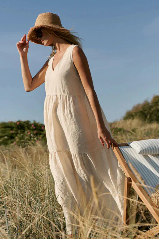 Cotton Crinkled V-Neck Tiered Vest Maxi Dress - Image 2