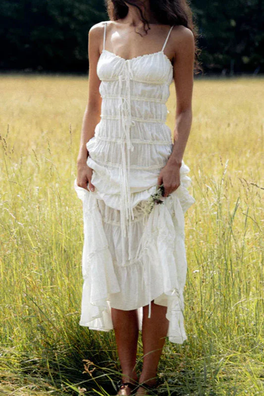 Lace Pleated Backless Suspender Maxi Dress - Image 3