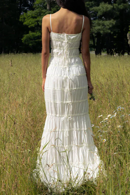 Lace Pleated Backless Suspender Maxi Dress - Image 4