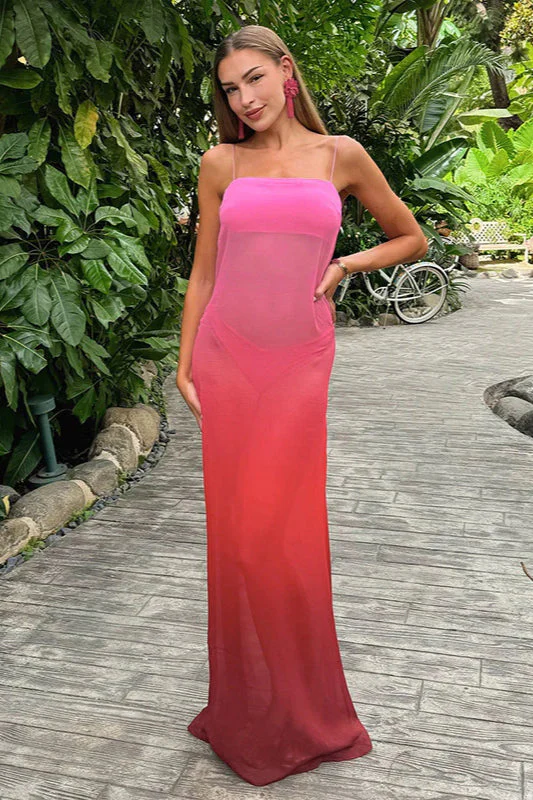 Gradual Print Chiffon Fashion Suspender Maxi Dress - Image 2