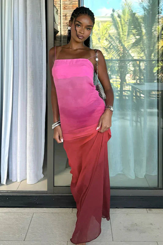Gradual Print Chiffon Fashion Suspender Maxi Dress - Image 4