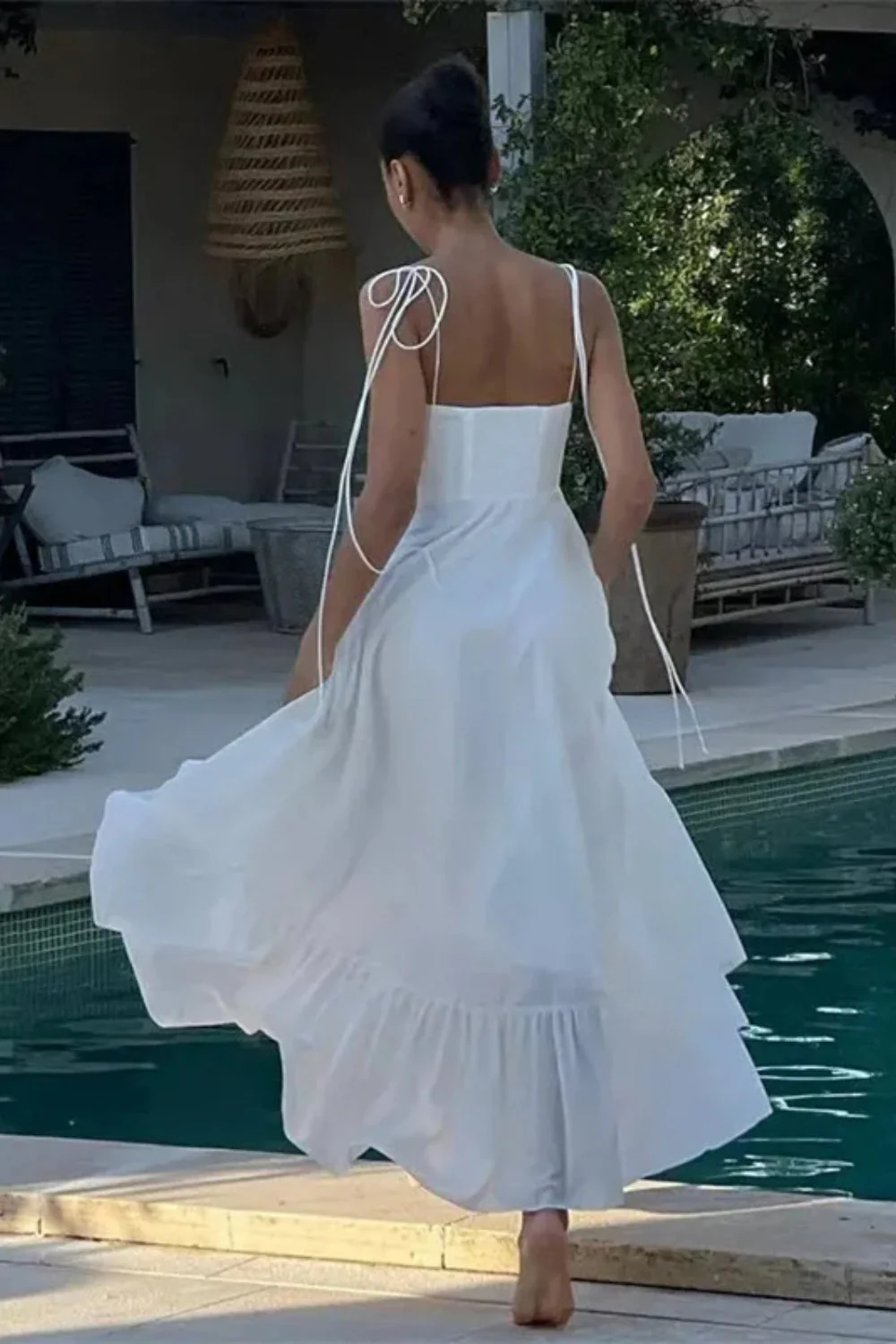 Textured Satin White Corset Maxi Dress - Image 3
