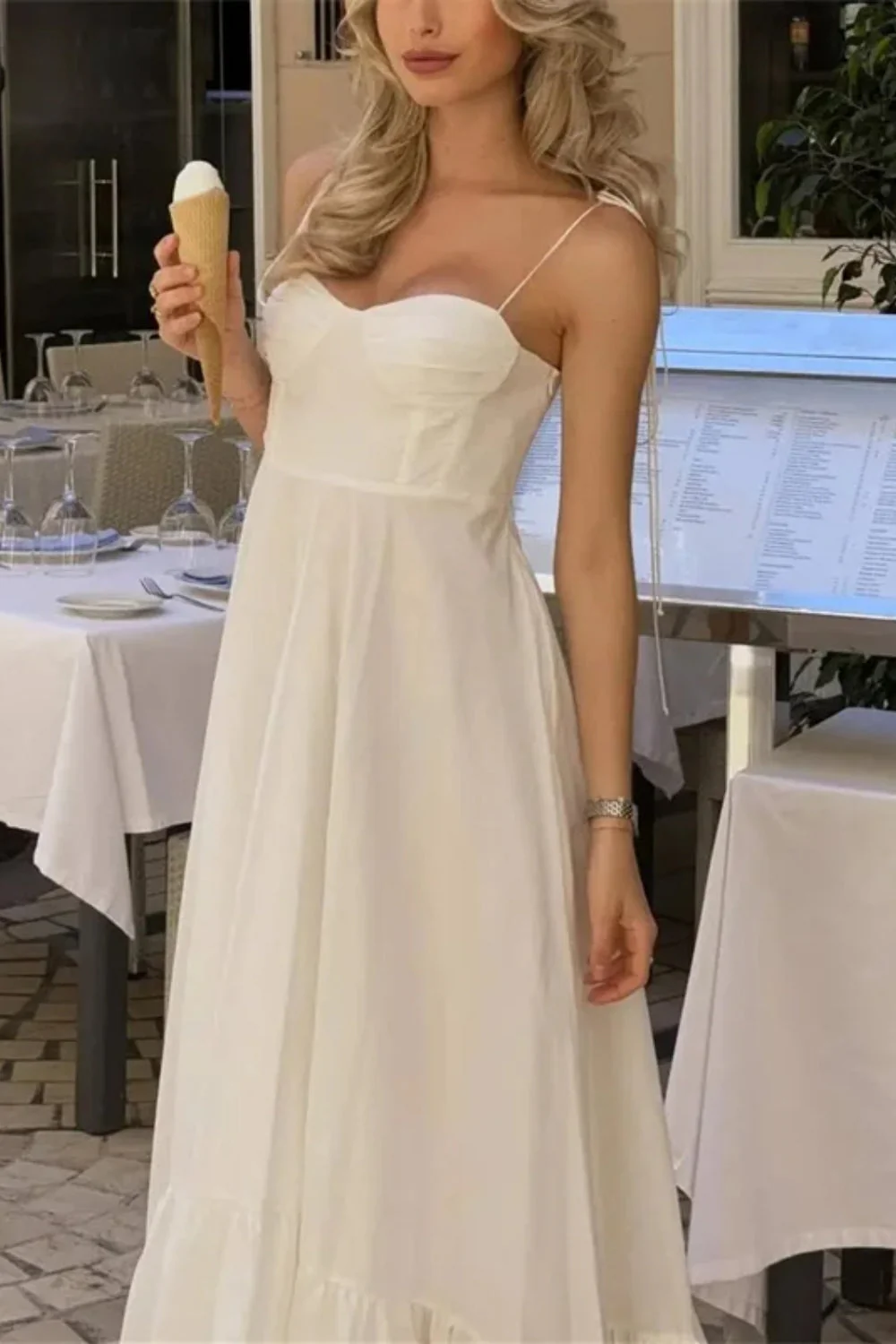 Textured Satin White Corset Maxi Dress - Image 4