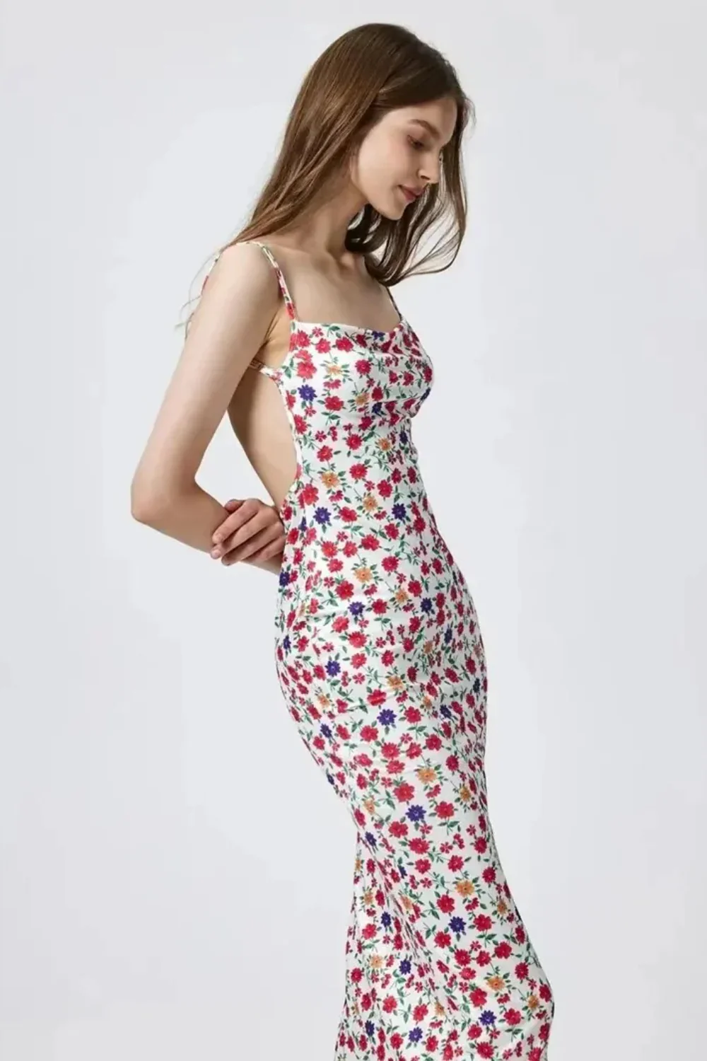 Cotton Floral Beach Print Suspender Maxi Dress - Image 4