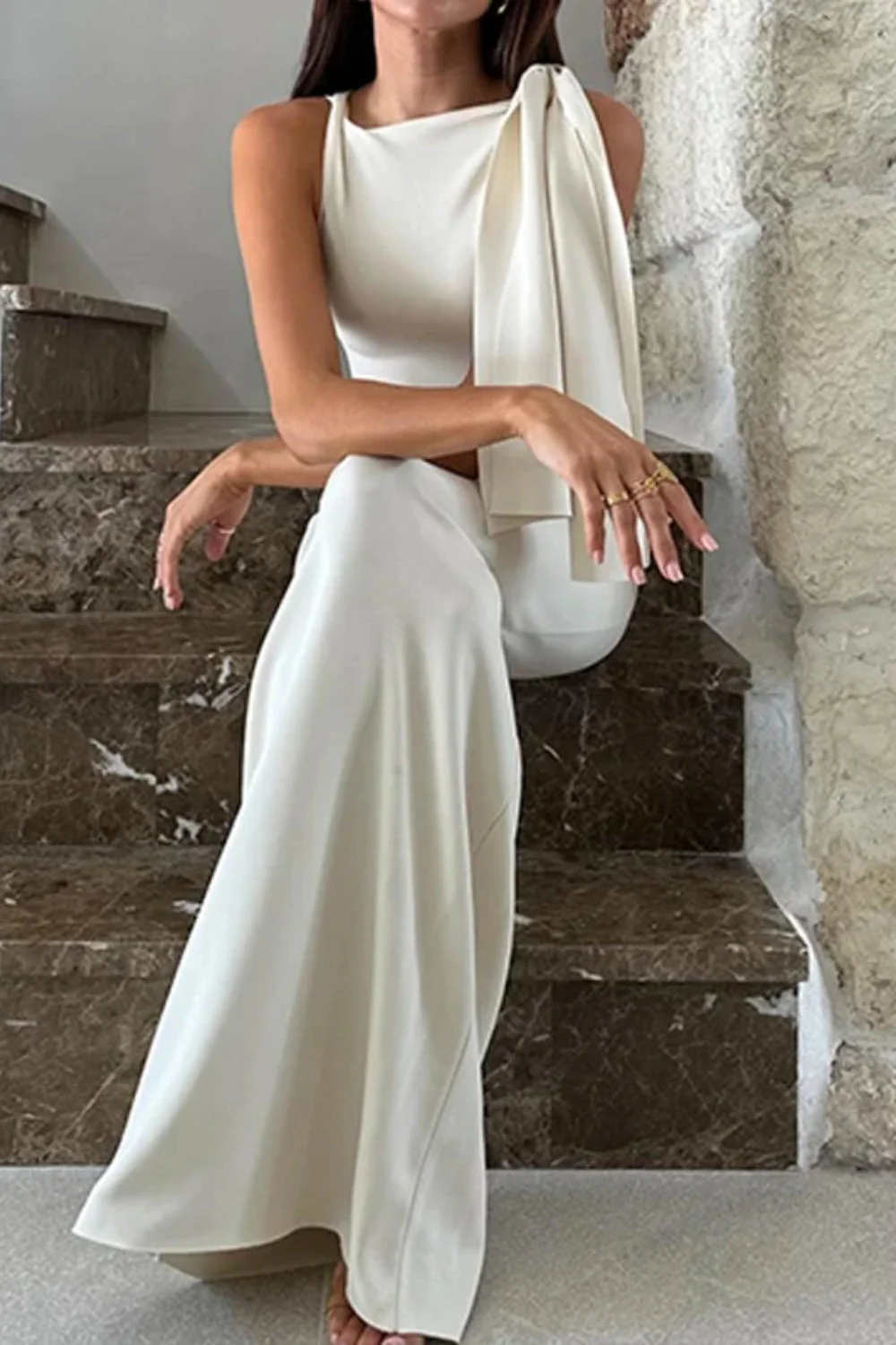 Jersey O-Neck Solid Fitted Club Maxi Dress - Image 3