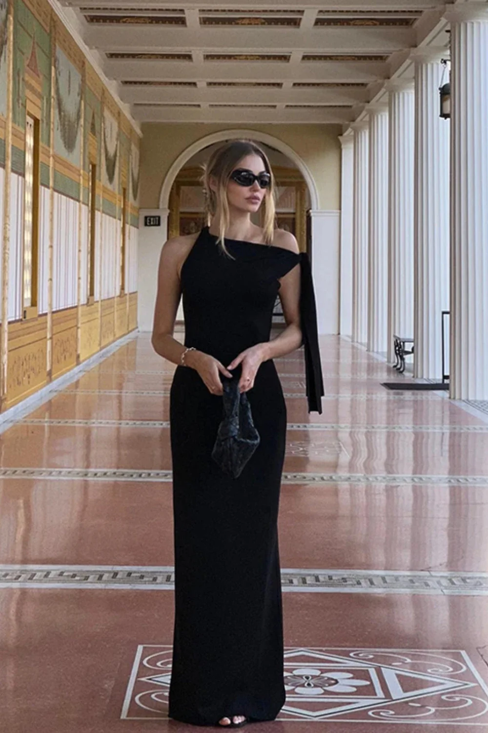Jersey O-Neck Solid Fitted Club Maxi Dress - Image 5