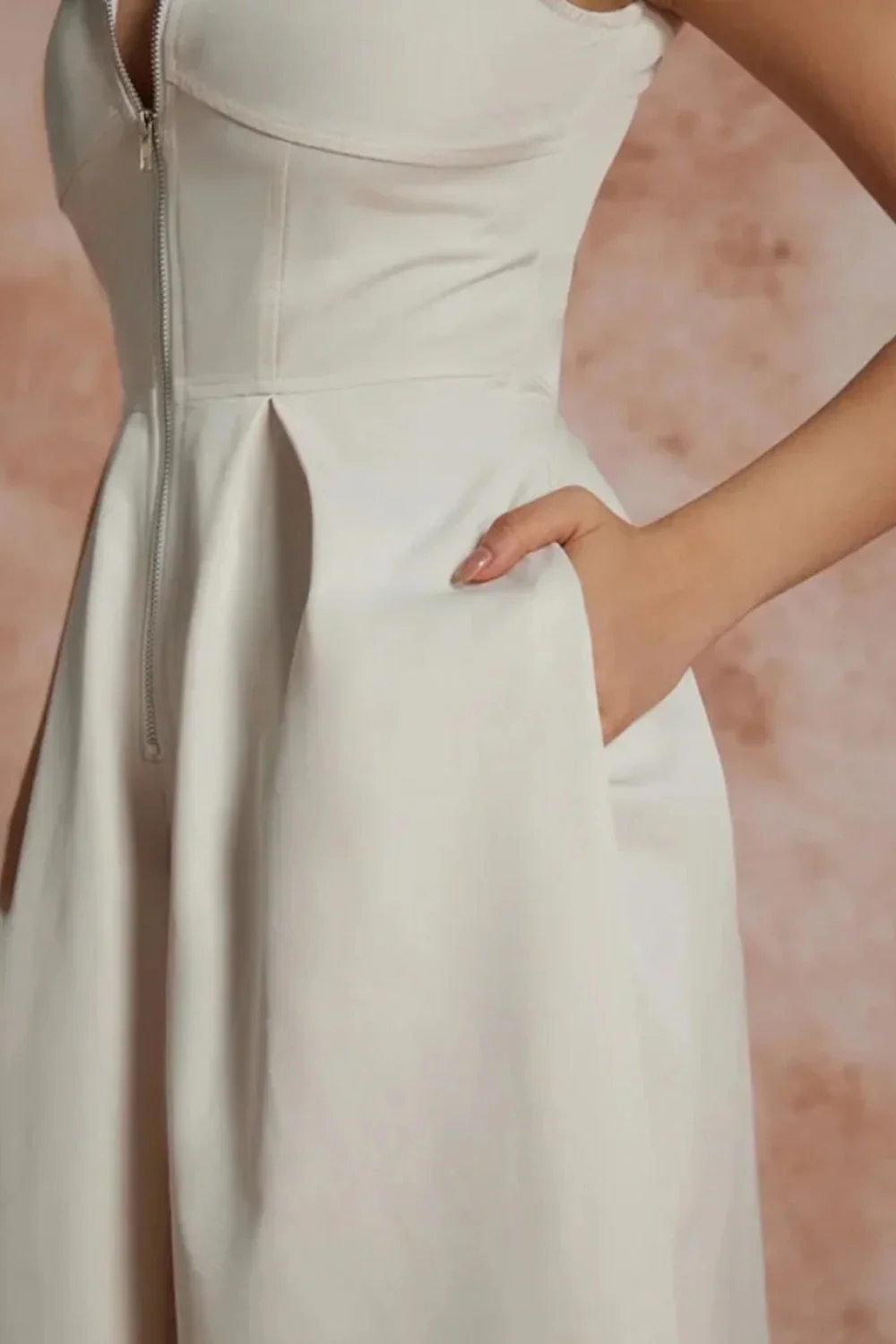 Cotton Zippered Sleeveless Pocket Maxi Dress - Image 3