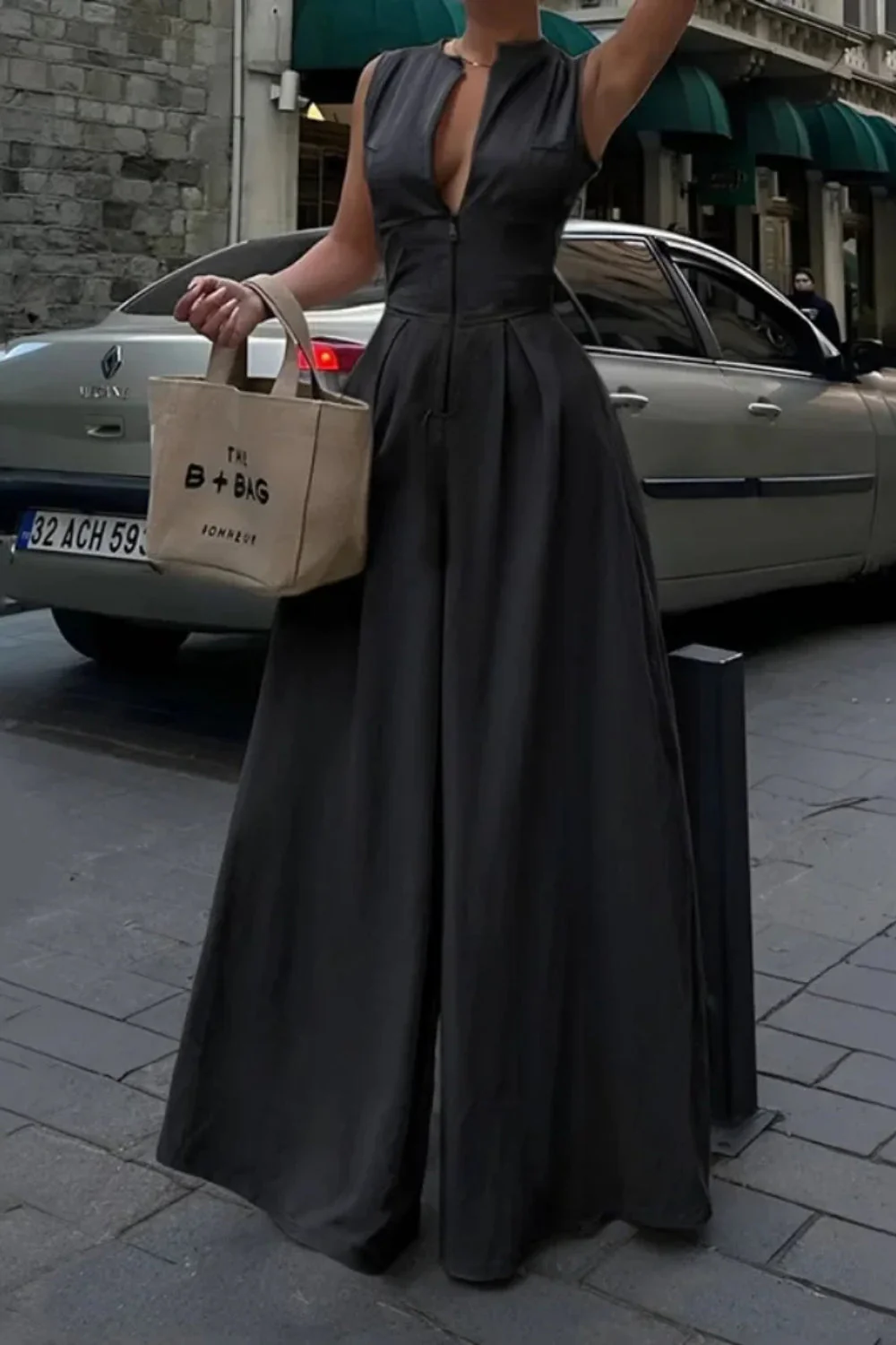 Cotton Zippered Sleeveless Pocket Maxi Dress - Image 6