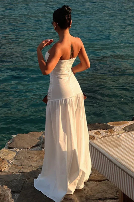 Mesh Strapless Hollow Colorblock Maxi Dress - Image 2