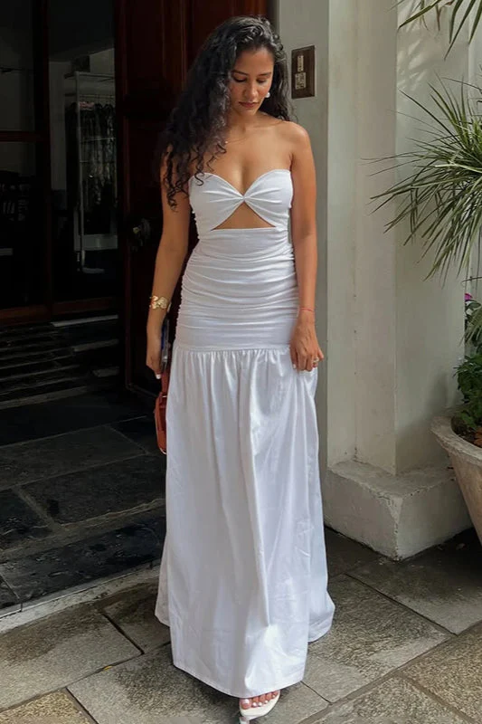 Mesh Strapless Hollow Colorblock Maxi Dress - Image 4
